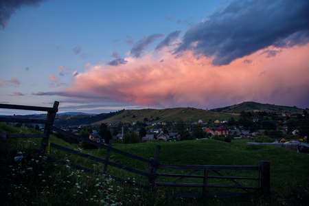 Sunset in the Carpathians. The Carpathians are a beautiful country of mountains. Carpathians are located in Ukraine. In the Carpathians, beautiful nature and many good people.の写真素材