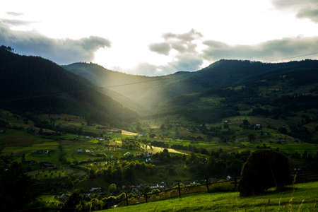 Views of the Carpathians - this is a beautiful country in the mountains of the Carpathians after sunset. Carpathians are located in Ukraine. In the Carpathians, beautiful nature.の写真素材