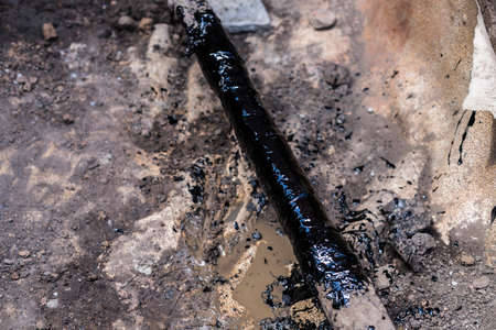 gas pipe in resin. Resin-treated pipe treated with resin.の写真素材