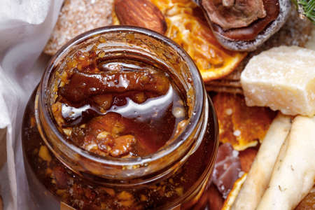 homemade jam in a jar. Still lifeの写真素材