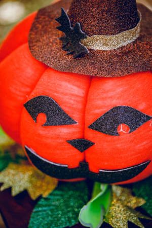 DIY crafts for Halloween. Decorations for the Halloween holiday made with your own hands. background for the Halloween holiday. paper crafts, pumpkins, ghosts, bats, spiders.の写真素材