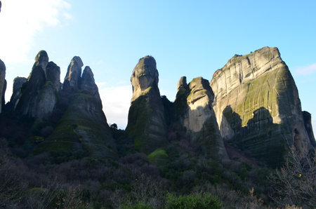Rocks in Meteora, Greece, on a sunny dayの写真素材