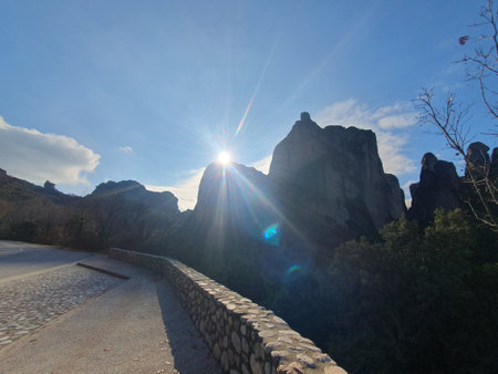 mountain road in karst landscape, closeup of photoの写真素材