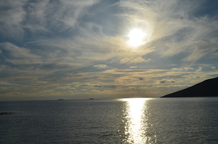 Beautiful sunset over the sea. Sunset over the sea. Sea and skyの写真素材