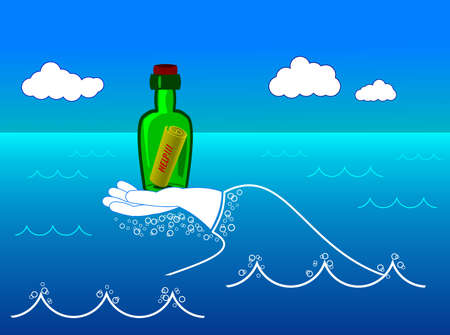 The wave like a hand carry bottle with help message.のイラスト素材