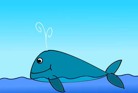 The dark blue whale lives in the sea. It is a marine theme.のイラスト素材