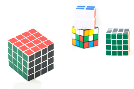 Bangkok, Thailand - November 11, 2017: Rubik's cube for Brain training on a white background. Rubik's Cube invented by a Hungarian architect Erno Rubik in 1974.のeditorial素材