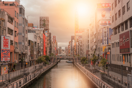 OSAKA, JAPAN - Oct 24, 2017: Shinsaibashi Shopping arcade with sunset. Shinsaibashi is located next to famous entertainment area Dotonbori at Osaka.のeditorial素材