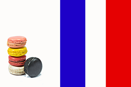 Macaroons stack with French flag on isolatedの写真素材