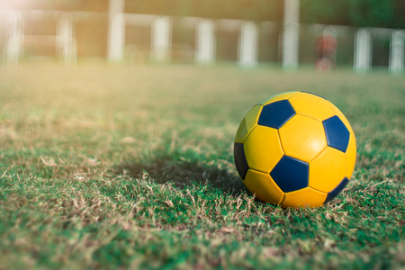 Soccer ball on grass in stadiums for sport.の写真素材