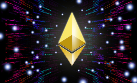 Ethereum symbols on digital abstract  background.の写真素材