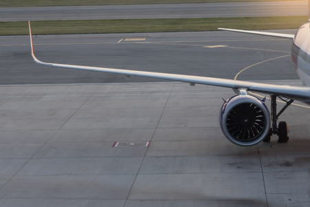 Airplane on runway for preparing