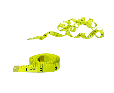 Yellow measuring tape isolated on white.