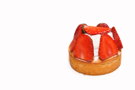 Fresh Strawberry with cake for dessert food on isolated white backgroundの写真素材