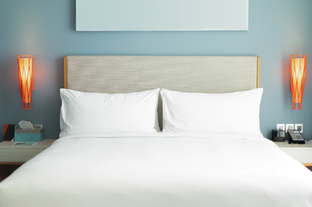 Bedroom interiors concept.  Modern bedroom style at home.の写真素材
