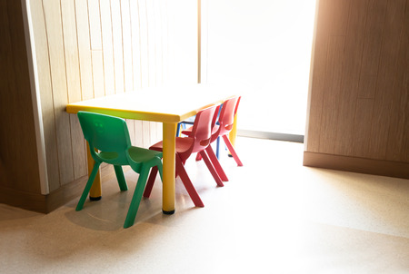 Table and Chair for kid at classroomの写真素材