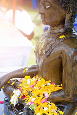 Pouring water on the Songkran festival Culture of Thailandの写真素材