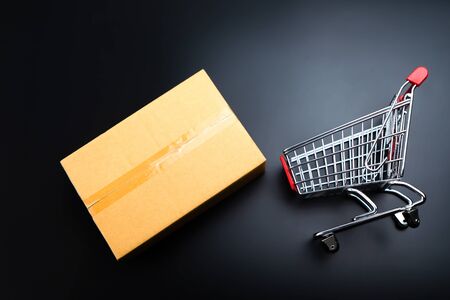 Cardboard box and trolley cartの写真素材