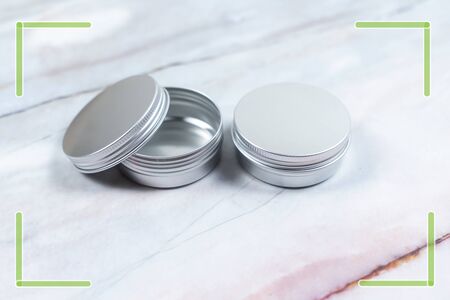 Blank Circle round made by Aluminum with frame.  Object for beauty and cosmetic conceptの写真素材