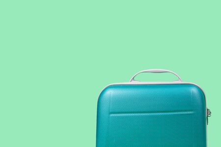 Travel bag with accessories on color backgroundの写真素材
