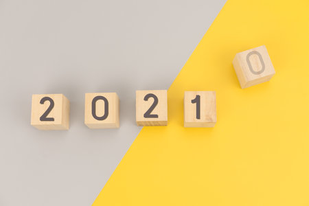 Numbers 2021on wooden block with copy spaceの写真素材