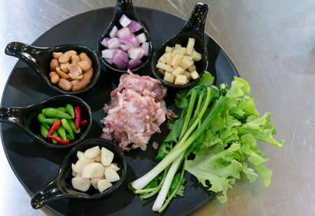 Ingredients and vegetable for cooking fermented pork ribsの写真素材