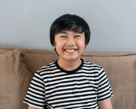 Portrait little boy smile for happy time conceptの写真素材