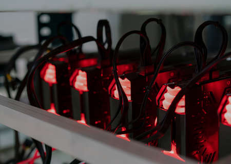 Bitcoin mining farm.  Rig for cryptocurrency minerの写真素材