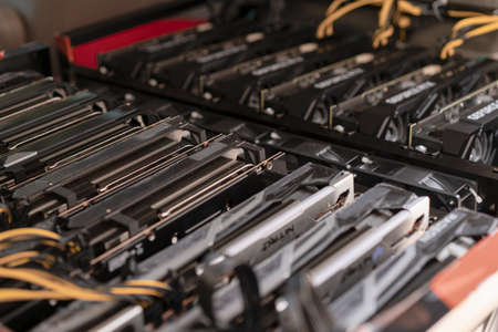 Bitcoin mining farm.  Rig for cryptocurrency minerの写真素材