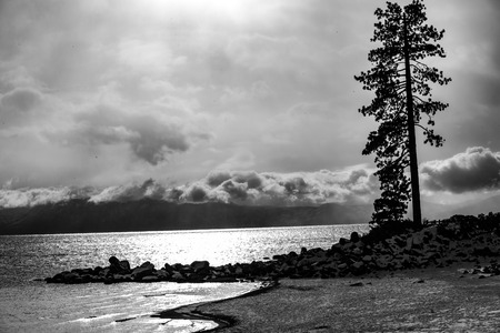 Lake Tahoe, Nevada, USA - December 28, 2015:  Lakeside views on the North Shore of Lake Tahoe, near Sand Harbor, and Incline Village.のeditorial素材