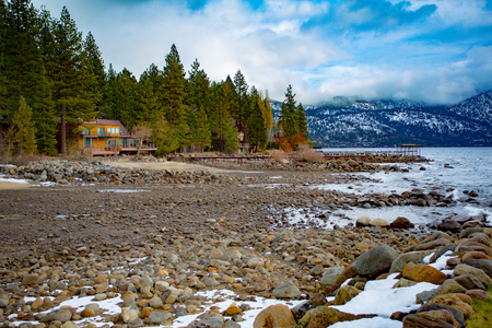 Lake Tahoe, Nevada, USA - December 28, 2015:  Lakeside views on the North Shore of Lake Tahoe, near Sand Harbor, and Incline Village.のeditorial素材