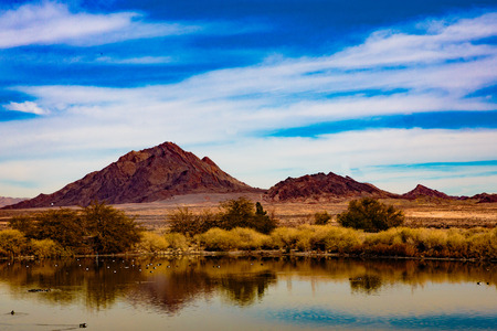 Las Vegas, Nevada, USA - Feb. 14, 2016:  View to the East from Las Vegas is Sunrise and Frenchman Mountains as seen from the Henderson Bird Viewing Preserve.のeditorial素材