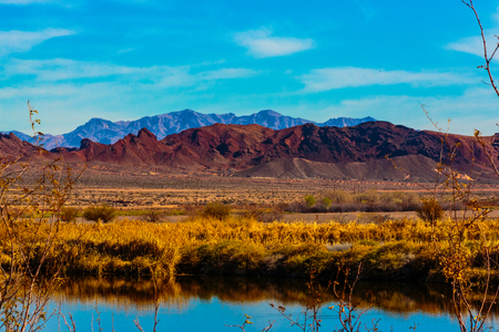 Las Vegas, Nevada, USA - Feb. 14, 2016:  View to the East from Las Vegas is Sunrise and Frenchman Mountains as seen from the Henderson Bird Viewing Preserve.のeditorial素材