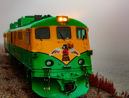 Skagway, Alaska, USA - September 13, 2016:  This historic railroad system makes daily scenic excursions over rugged terrain overlooking mountains, gorges, glaciers, waterfalls, forests, trestles and tunnels.のeditorial素材