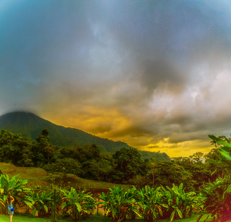 La Fortuna, Costa Rica - April 4, 2017:  Arenal Volcano is an active andesitic stratovolcano in north-western Costa Rica around 90 km northwest of San JosÃÂ©, in the province of Alajuela, canton of San Carlos, and district of La Fortuna.  Elevation 5479'のeditorial素材