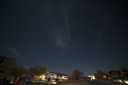 Death Valley, California, USA - December 17, 2018:  Night time sky, stars, and surroundings at the campground at Furnace Creek.のeditorial素材