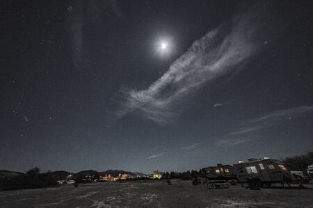 Death Valley, California, USA - December 17, 2018:  Night time sky, stars, and surroundings at the campground at Furnace Creek.のeditorial素材