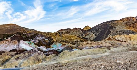 Death Valley, California, USA - December 17, 2018:  Sunrise at the Artists Palette rock formation.  Vivid colors and bold mineral formations create this natural attraction.のeditorial素材