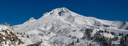 Mt. Hood, Oregon, USA - October 27, 2022:  Views of Mt. Hood Lake Trillium and surrounding forests.の写真素材