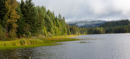 Mt. Hood, Oregon, USA - October 27, 2022:  Views of Mt. Hood Lake Trillium and surrounding forests.の写真素材