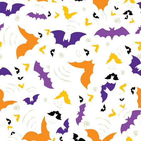 Vector seamless pattern with colorful bats. White background for Halloween.のイラスト素材