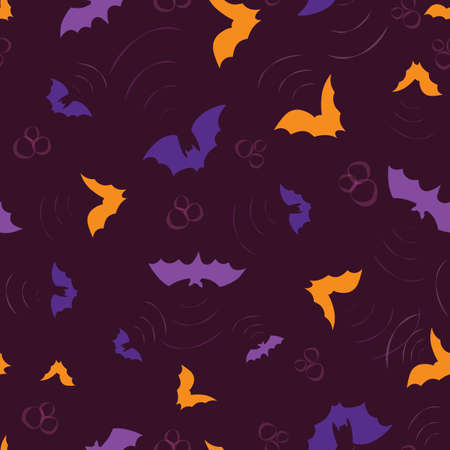 Vector seamless pattern with colorful bats. Dark background for Halloween.のイラスト素材