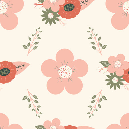 Retro vintage floral surface pattern design on light creamのイラスト素材