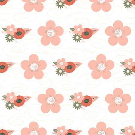 Vector retro vintage floral rows on white.のイラスト素材