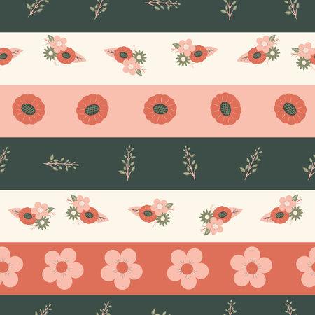 Vector retro vintage floral colored rows.のイラスト素材