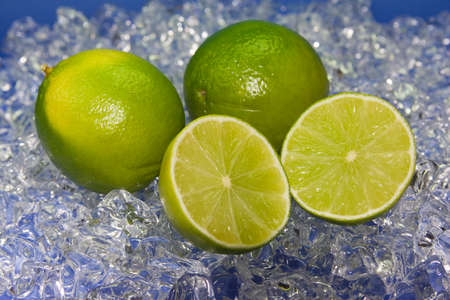 fresh lime on cold iceの写真素材