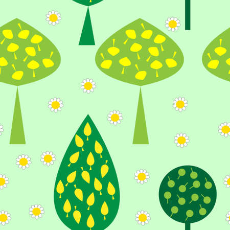 Seamless pattern with trees and daisiesのイラスト素材