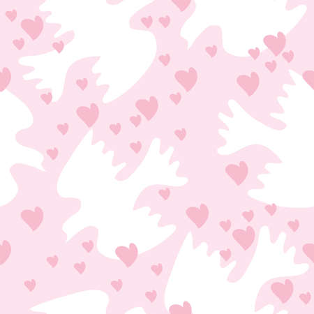Seamless texture with doves and heartのイラスト素材