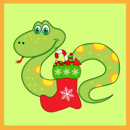 Green snake of with Christmas Bootsのイラスト素材
