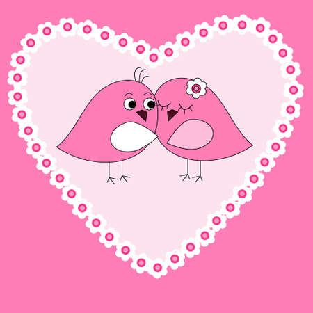 Card with pink heart and a birdsのイラスト素材